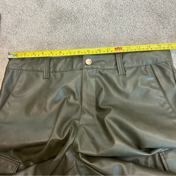Zara Olive Green Vegan Faux Leather High Rise Straight Leg Cargo Pants 12 NWOT - Picture 5 of 10